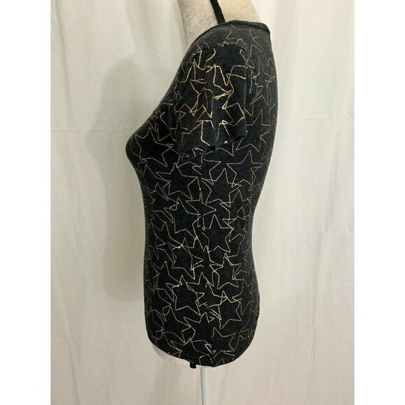 J Crew Womens Gray Metallic Gold Star Print Short Sleeve Top T Shirt Xxs - Picture 3 of 6